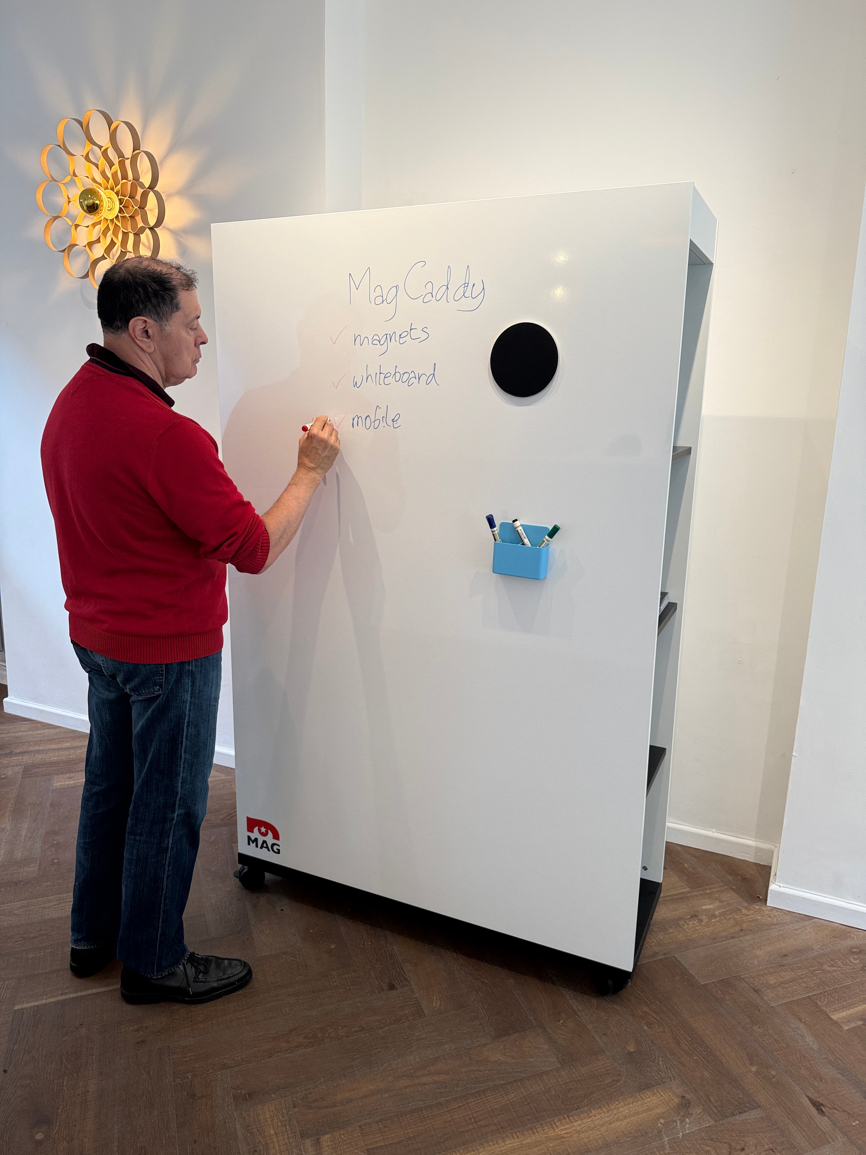 MagCaddy™ Mobile Magnetic Whiteboard on Wheels with Storage