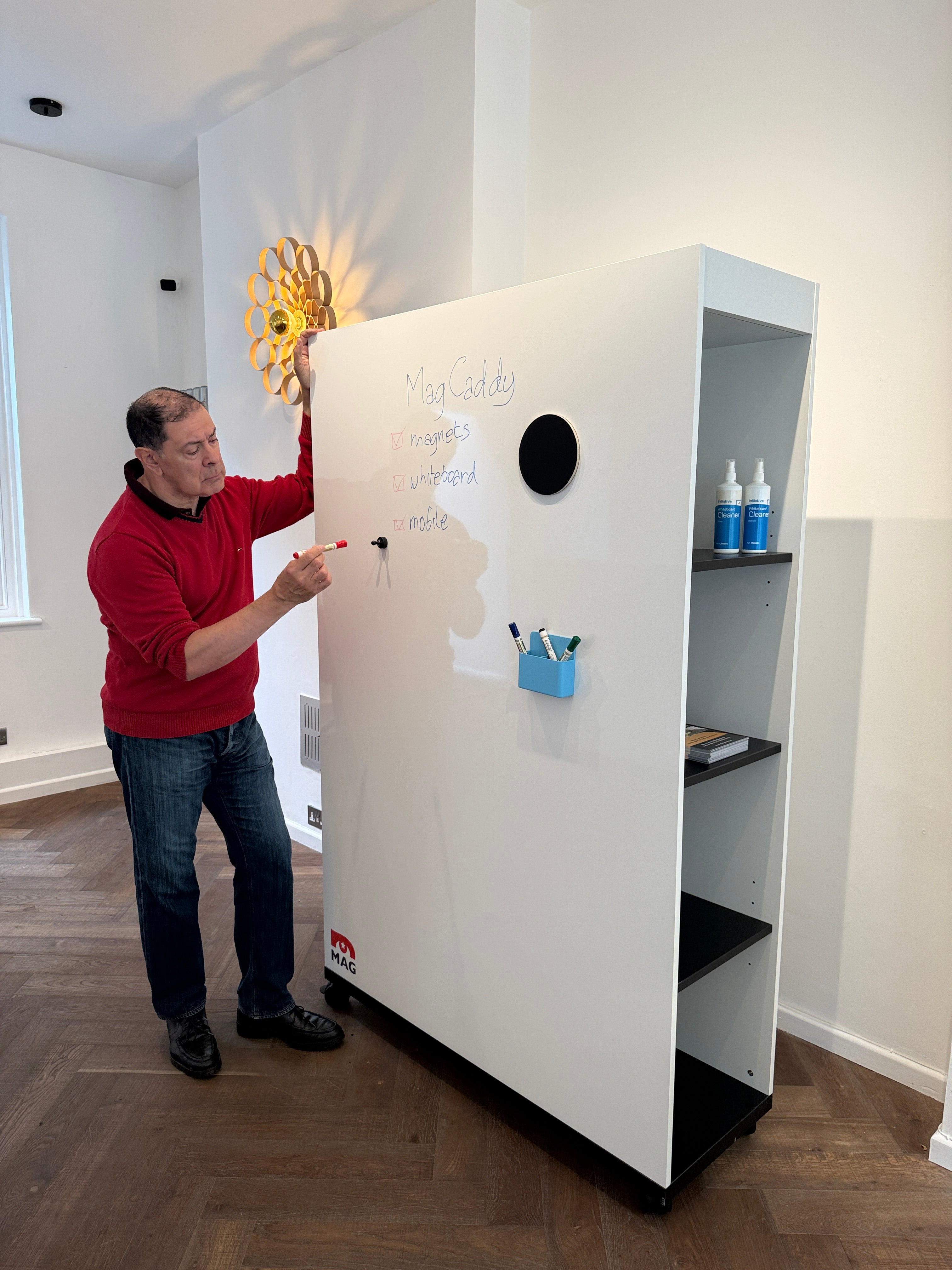 MagCaddy™ Mobile Magnetic Whiteboard on Wheels with Storage