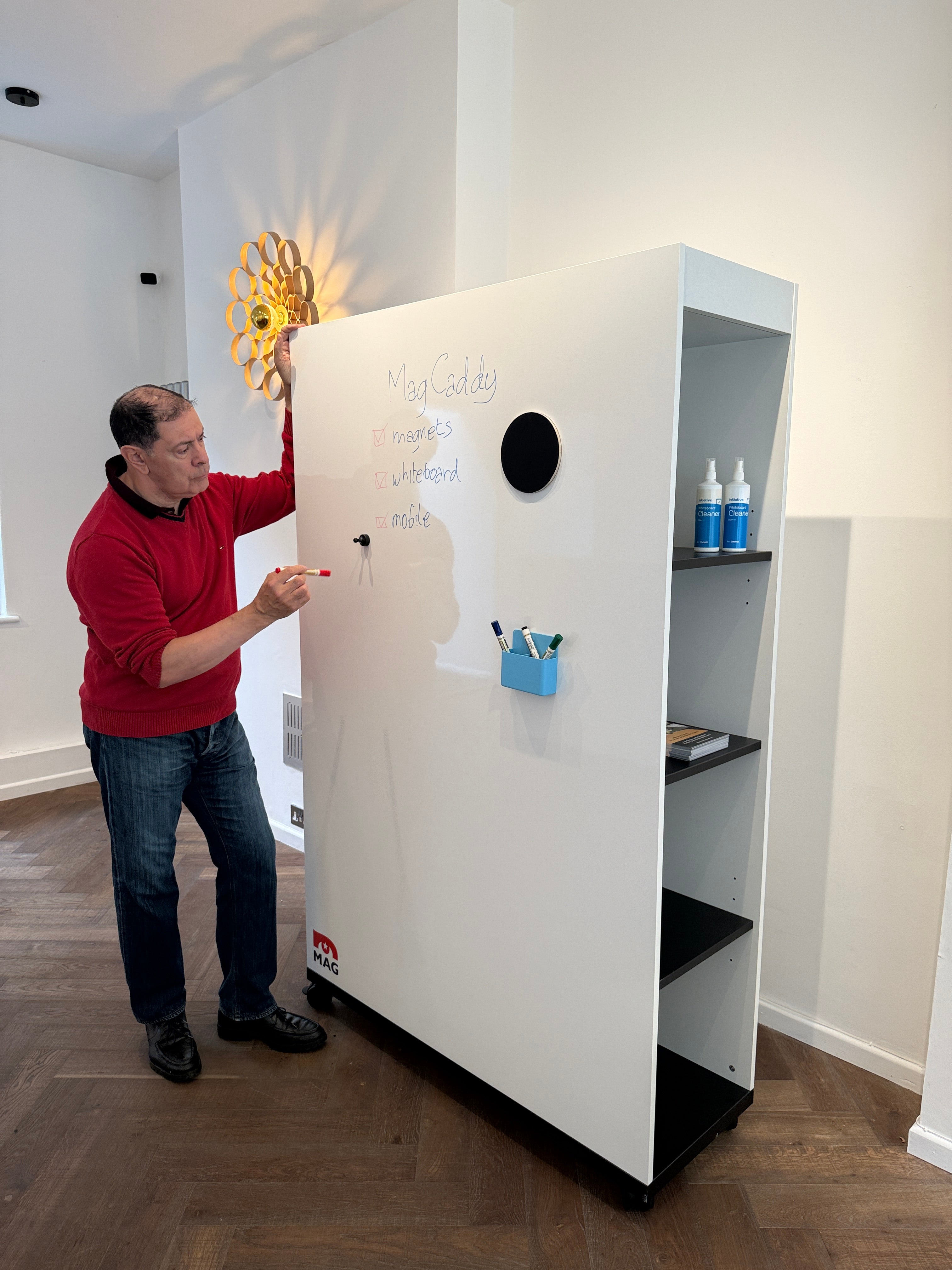 MagCaddy™ Mobile Magnetic Whiteboard on Wheels with Storage