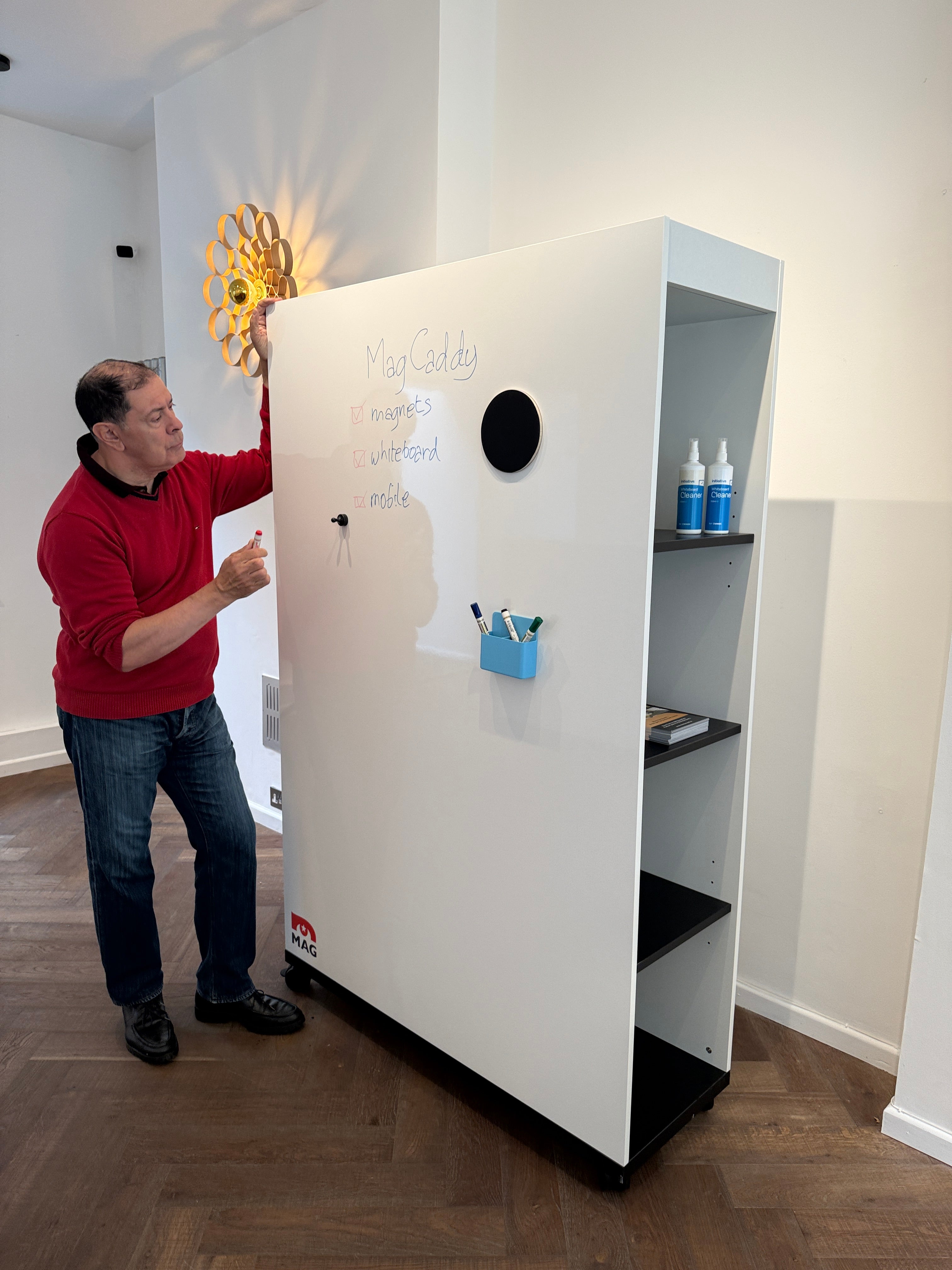 MagCaddy™ Mobile Magnetic Whiteboard on Wheels with Storage