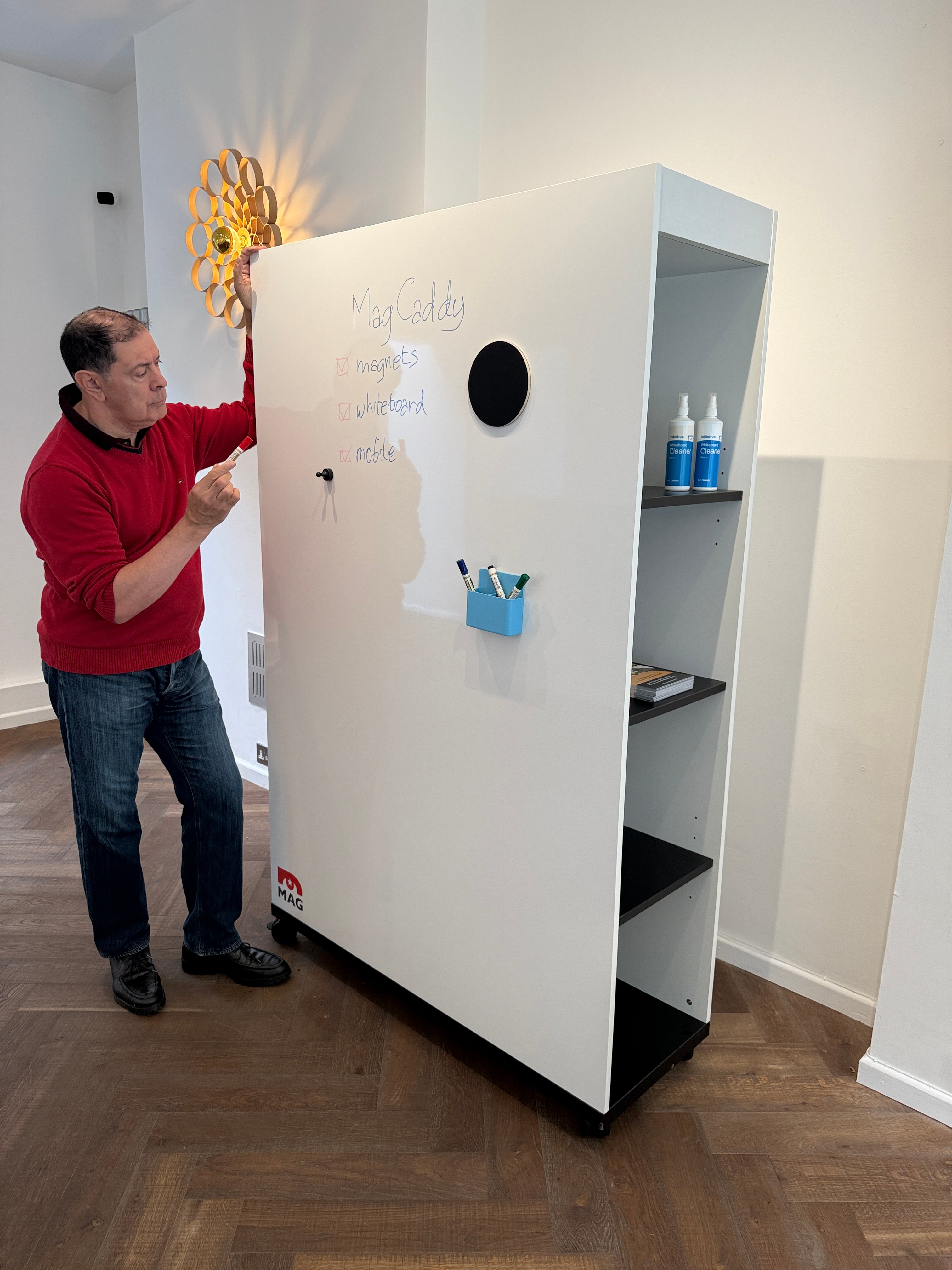 MagCaddy™ Mobile Magnetic Whiteboard on Wheels with Storage
