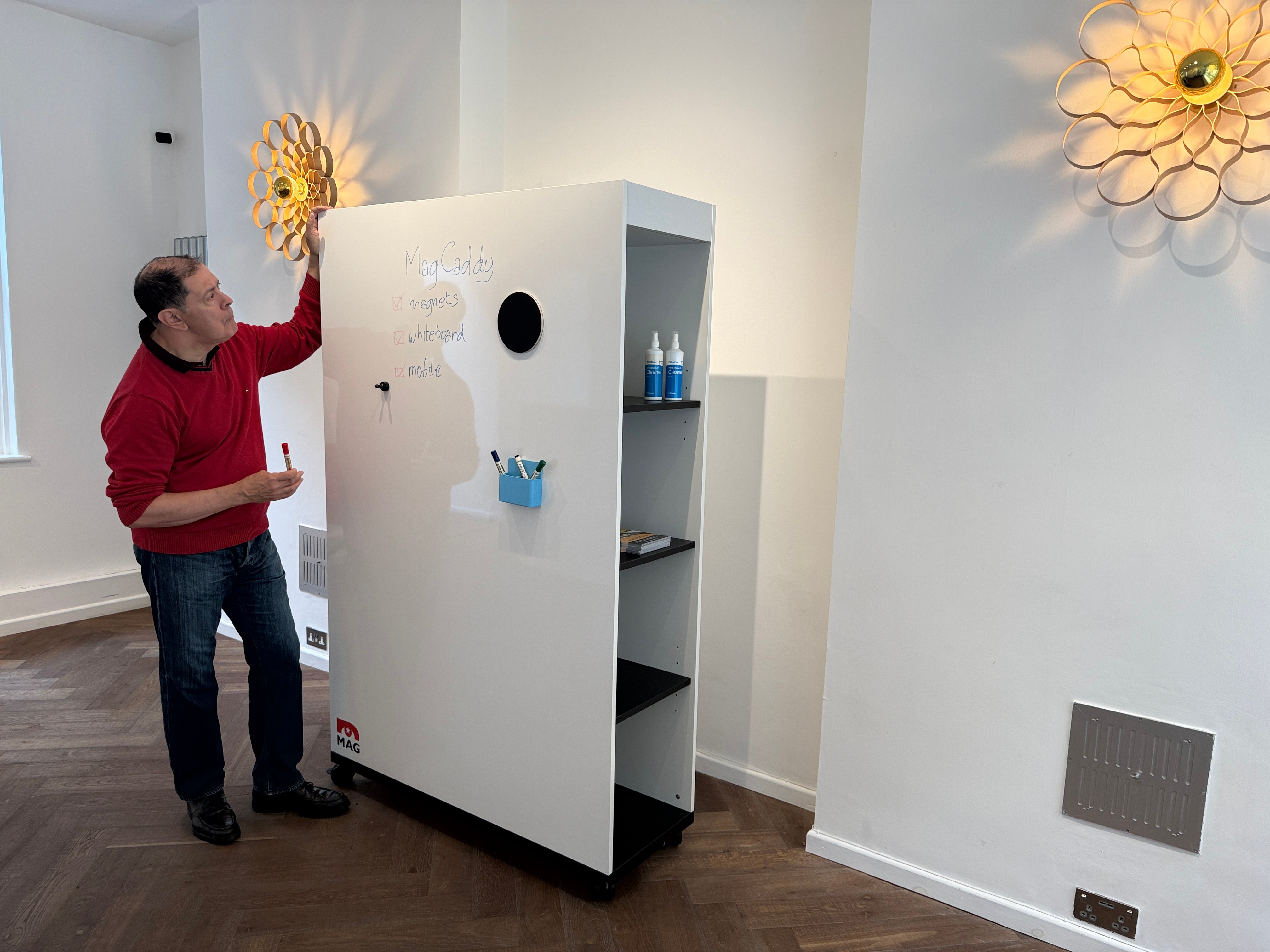 MagCaddy™ Mobile Magnetic Whiteboard on Wheels with Storage