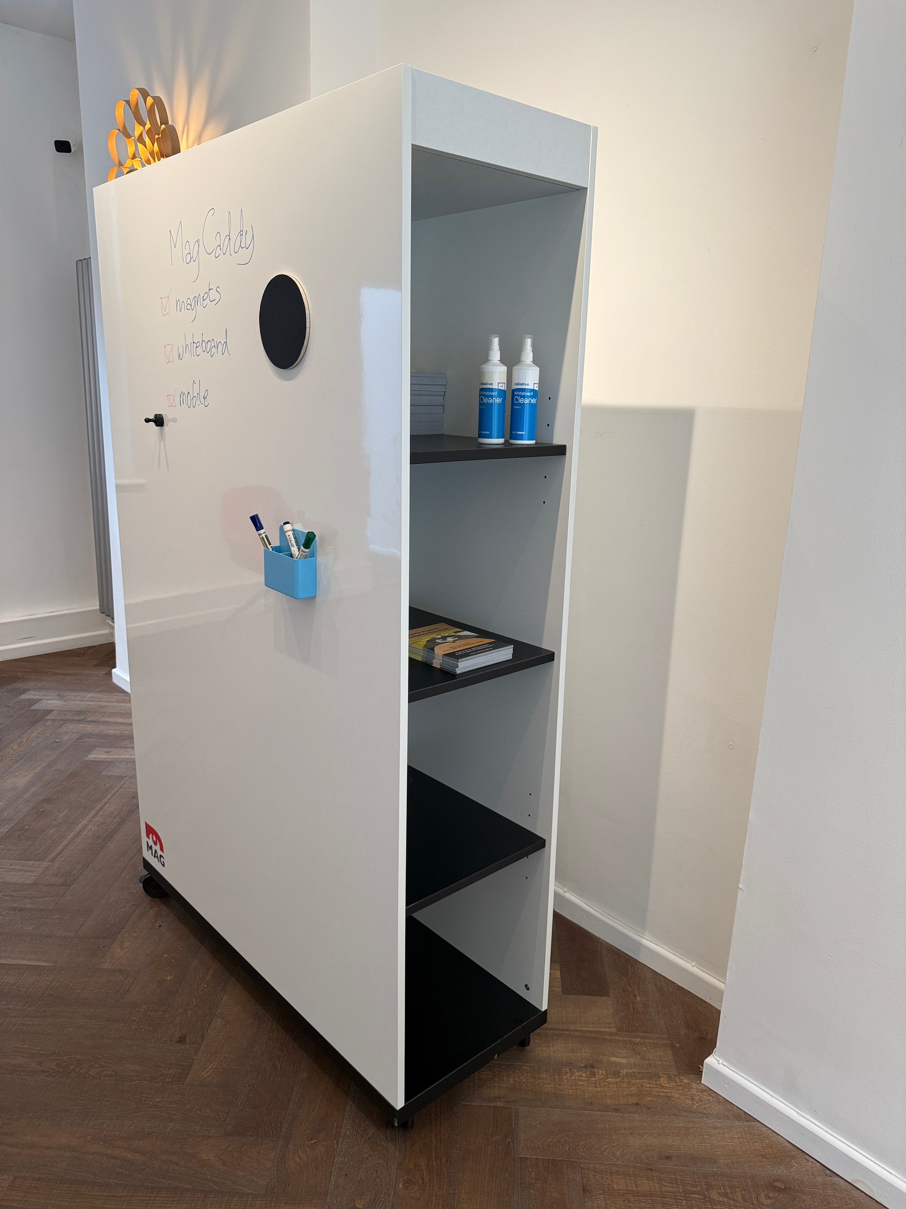 MagCaddy™ Mobile Magnetic Whiteboard on Wheels with Storage