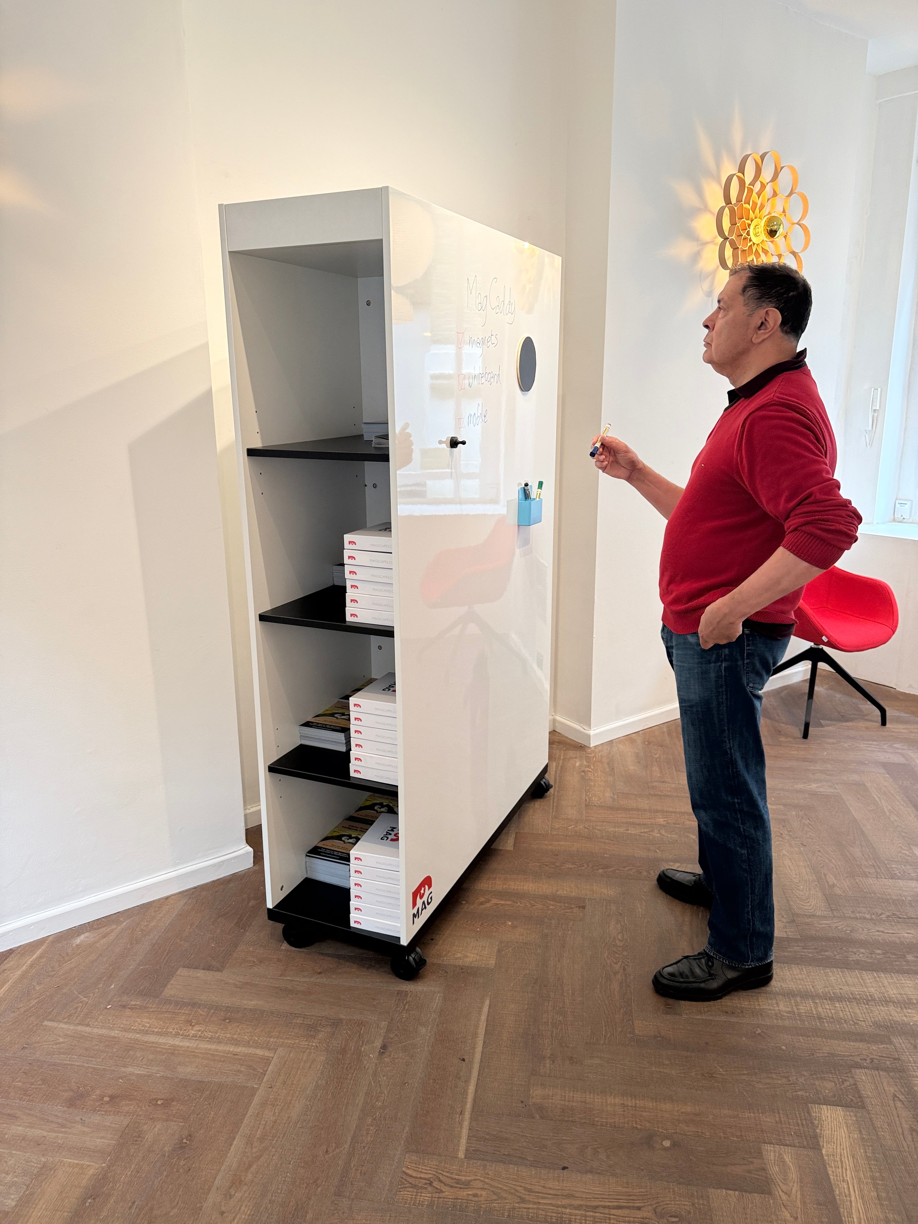 MagCaddy™ Mobile Magnetic Whiteboard on Wheels with Storage