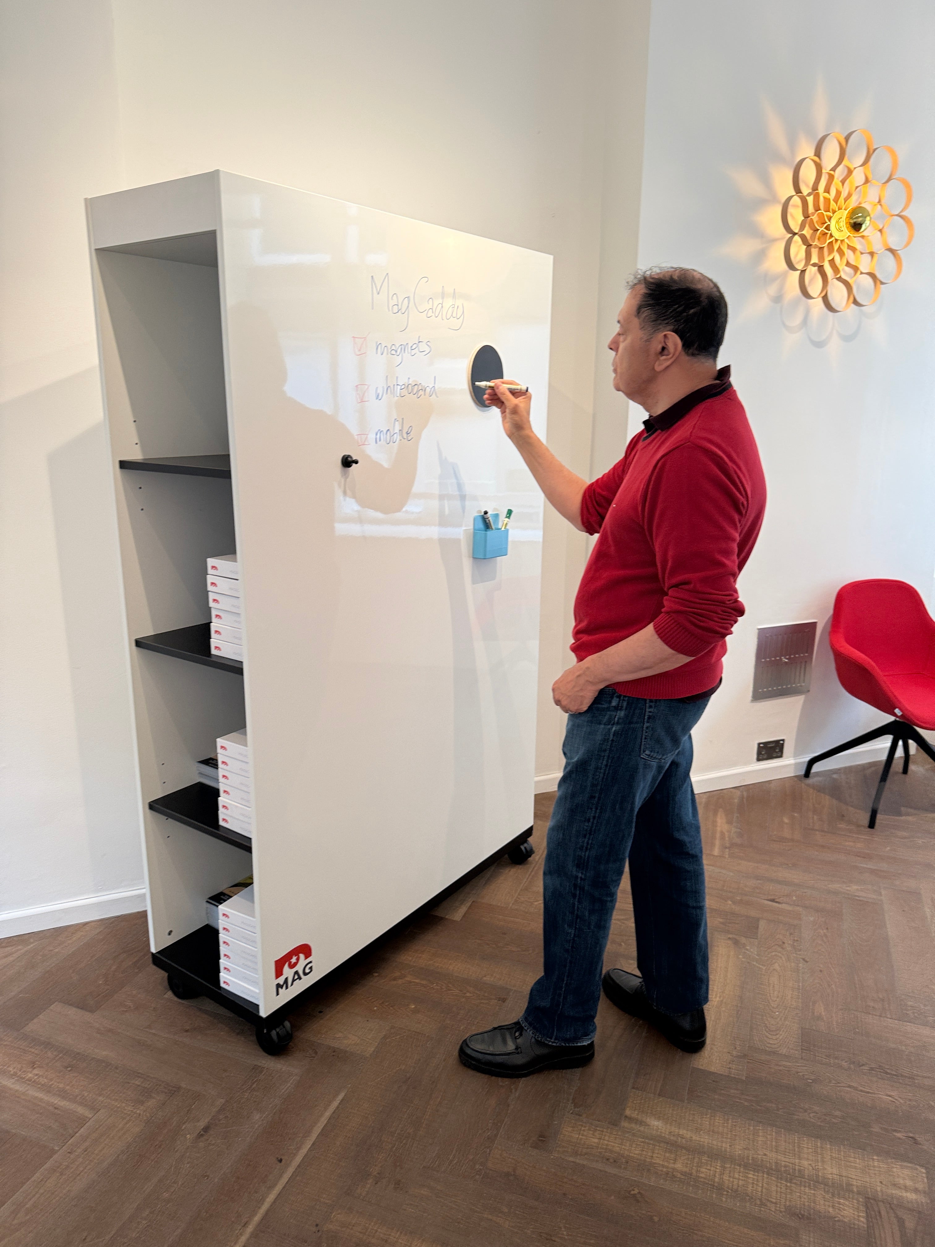 MagCaddy™ Mobile Magnetic Whiteboard on Wheels with Storage