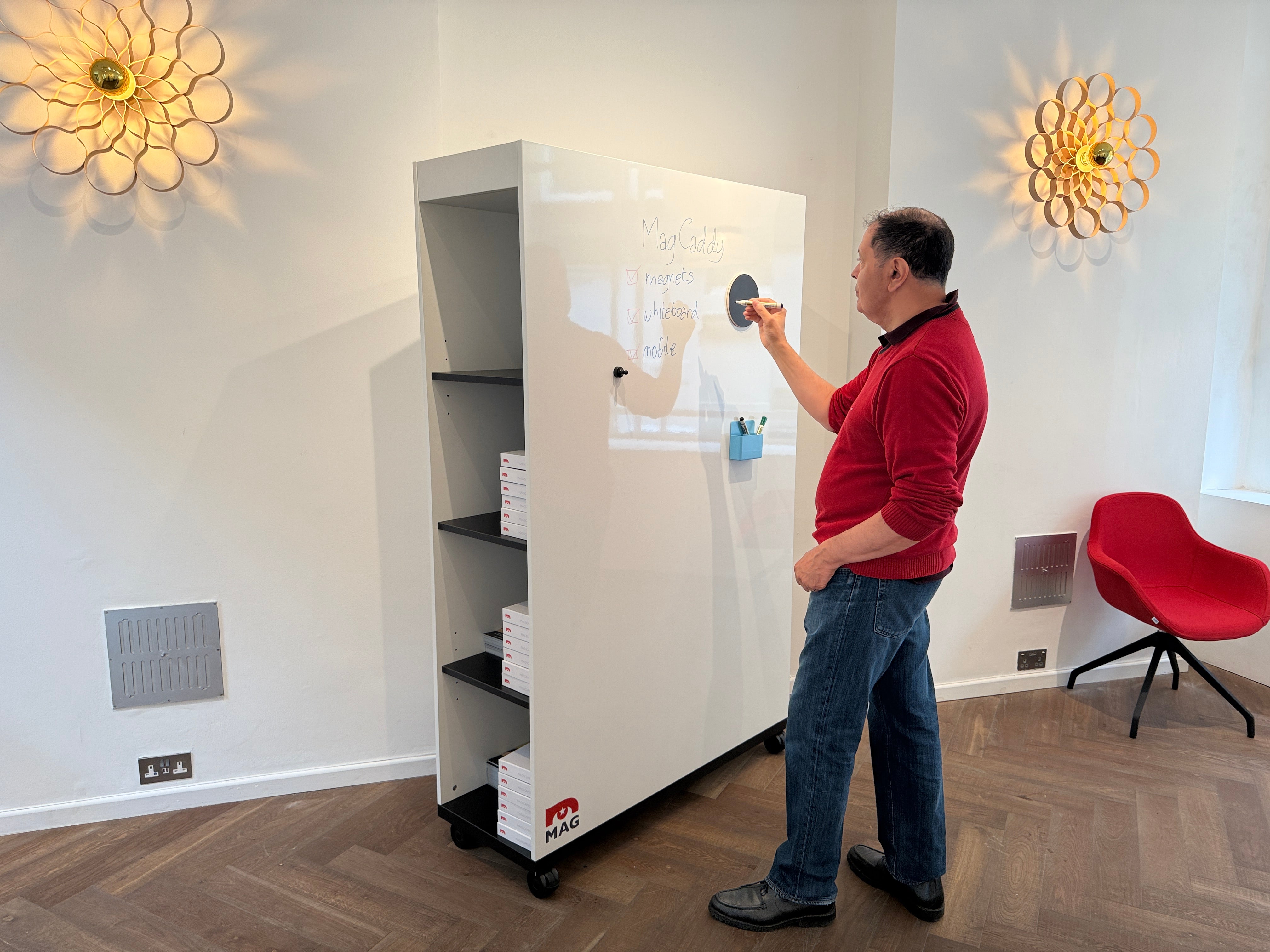 MagCaddy™ Mobile Magnetic Whiteboard on Wheels with Storage