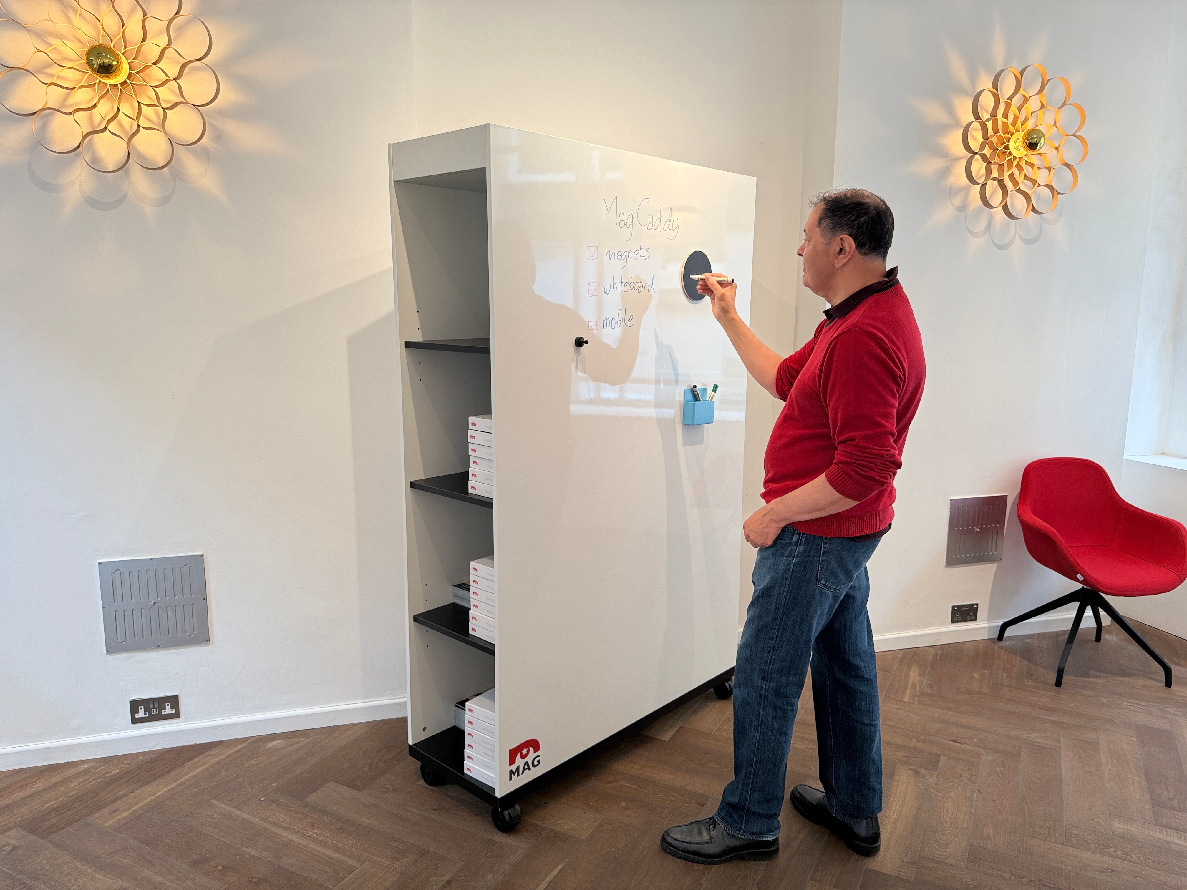 MagCaddy™ Mobile Magnetic Whiteboard on Wheels with Storage