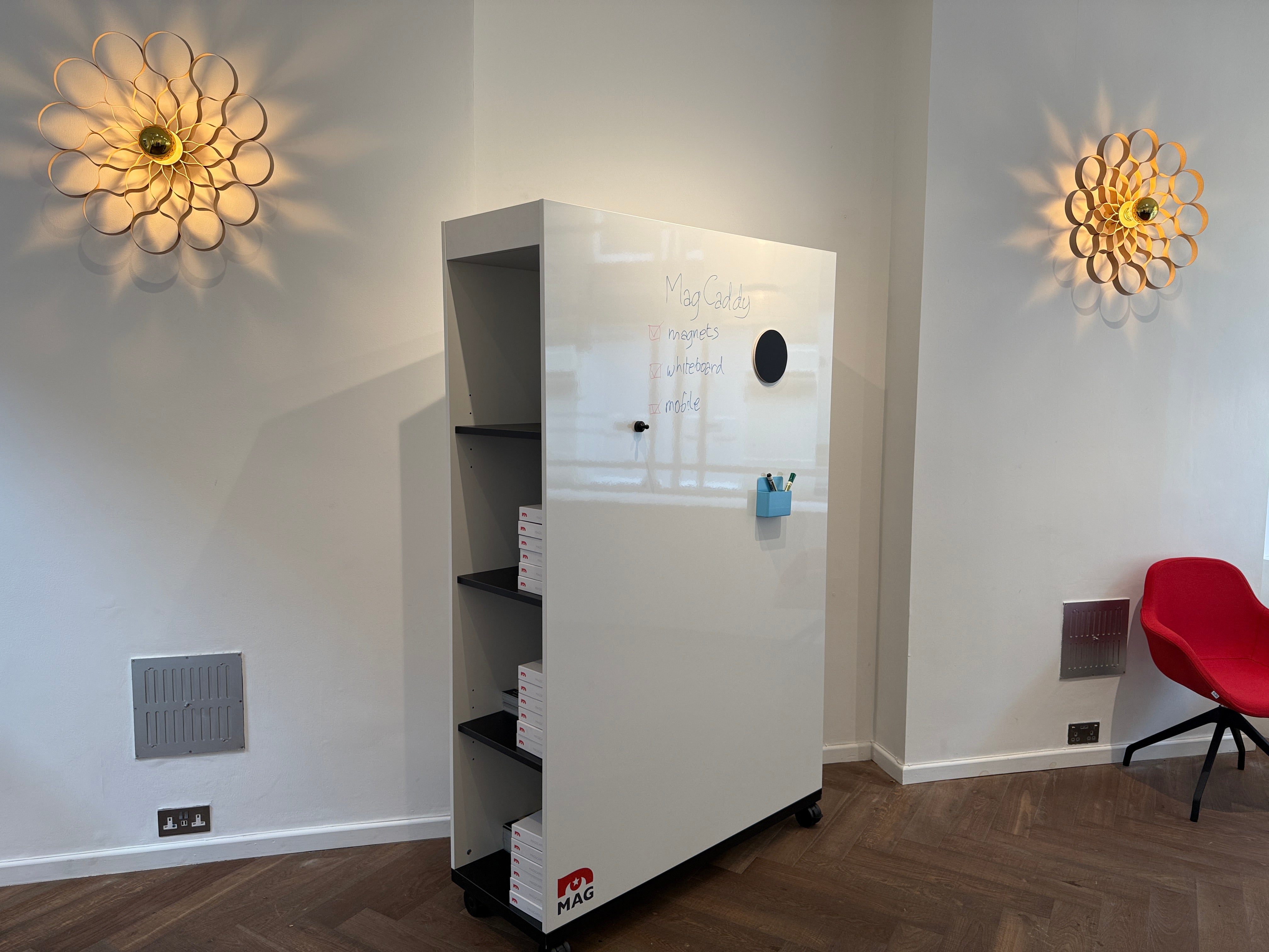 MagCaddy™ Mobile Magnetic Whiteboard on Wheels with Storage