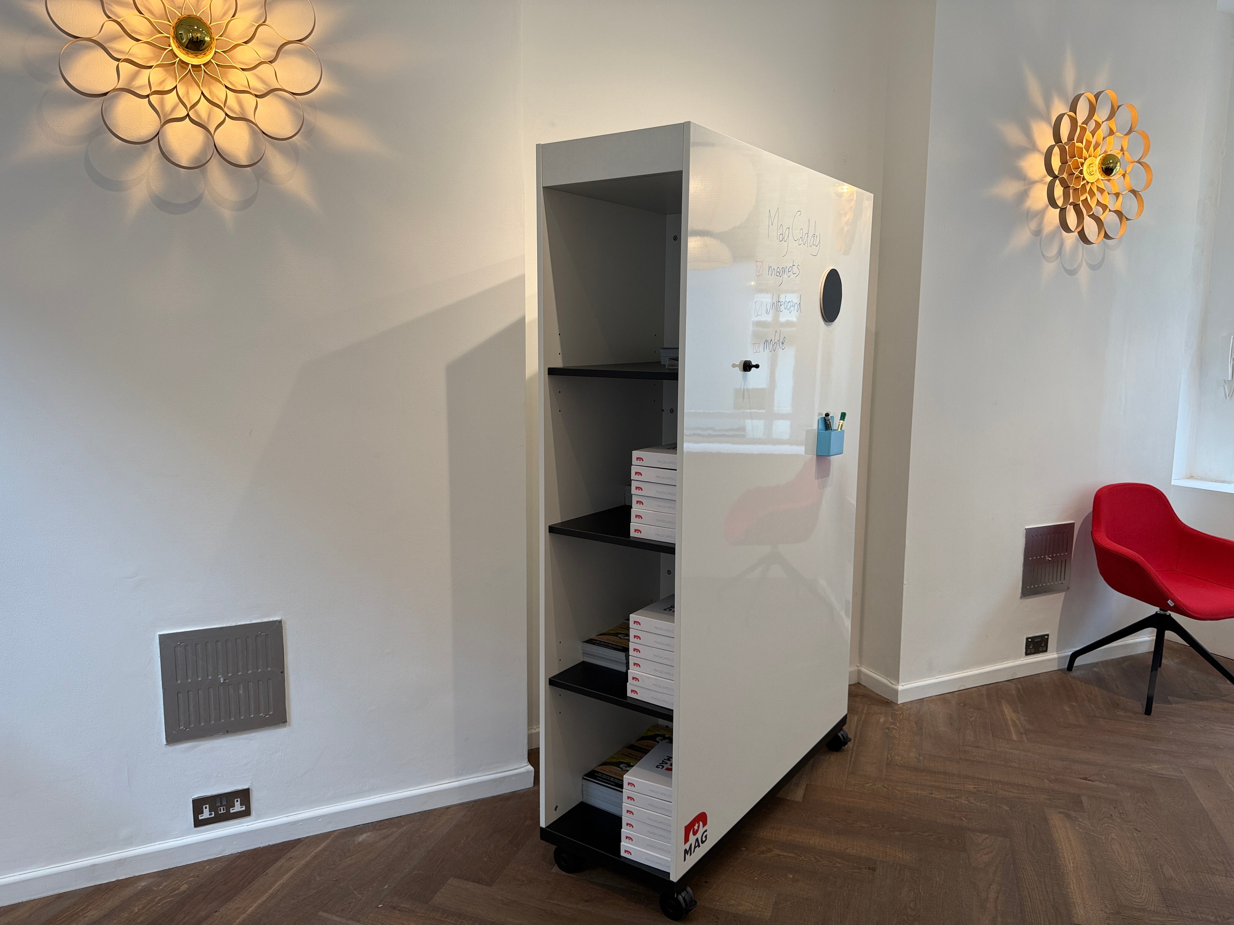 MagCaddy™ Mobile Magnetic Whiteboard on Wheels with Storage