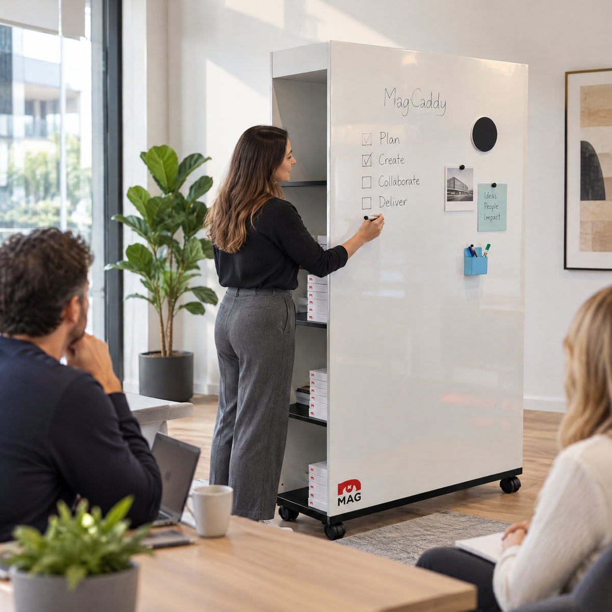 MagCaddy™ Mobile Magnetic Whiteboard on Wheels with Storage